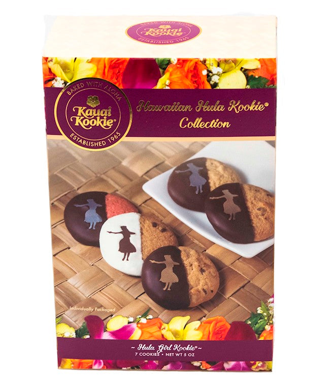 Kauai Kookie: Hula Girl Cookie Collection Hand Dipped Chocolate Covered (7 pc) in Hula Box Kauai Kookie: Hula Girl Cookie Collection Hand Dipped Chocolate Covered (7 pc) in Hula Box
